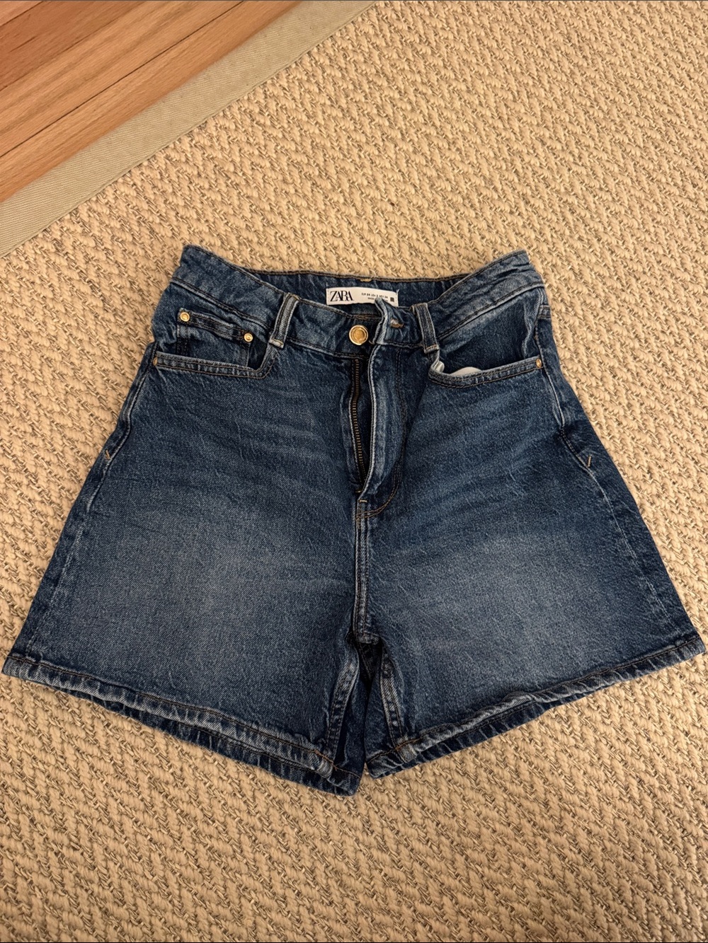 Zara High-Rise Dark Blue Denim Shorts